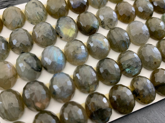 Faceted Labradorite oval 10x12mm Cabochon - Calibrated Cabochons
