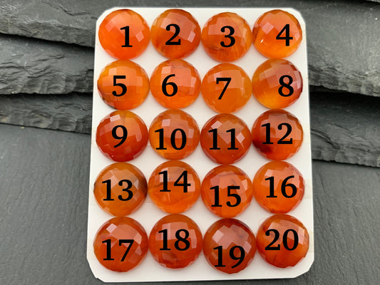 Faceted Carnelian round 13mm cabochon - Calibrated cabochons