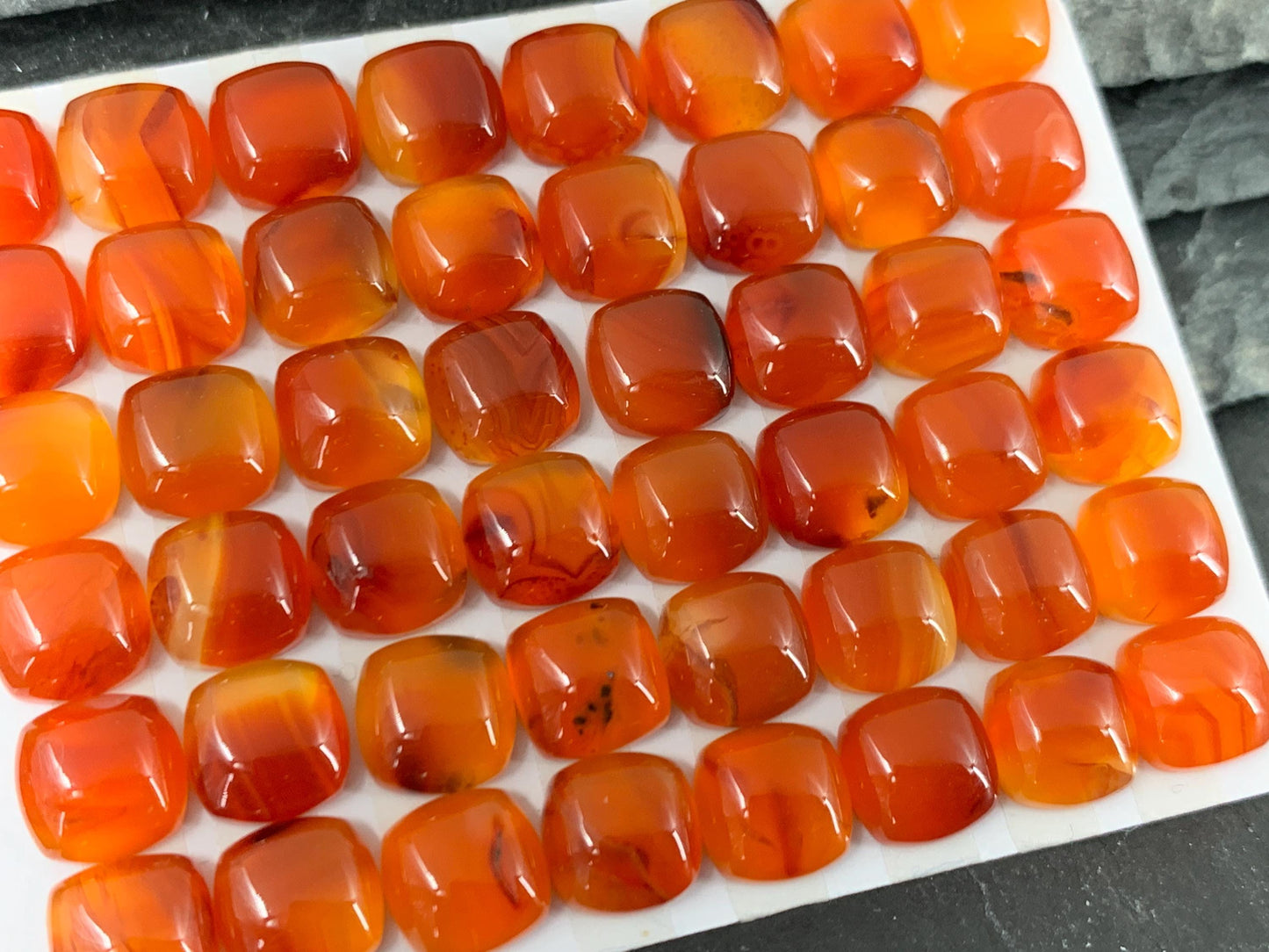 Carnelian square cushion 8mm cabochon - Calibrated cabochons