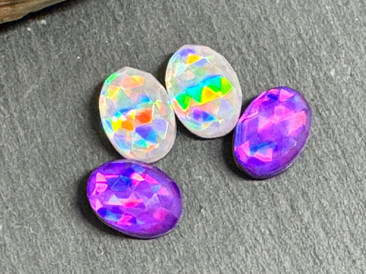 Faceted Purple & Silver Mystic Quartz oval 10x14mm cabochons - Doublet cabochons