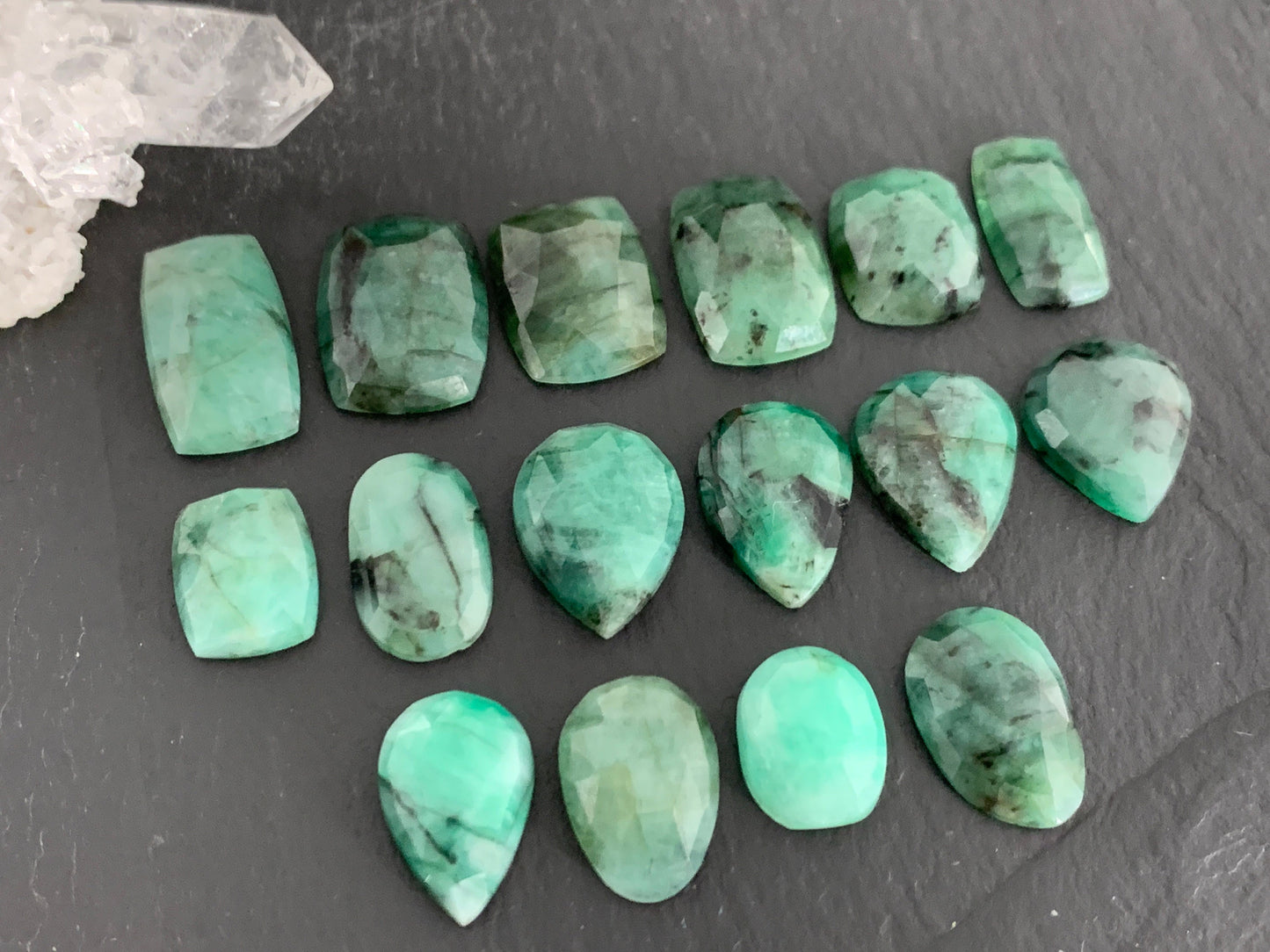 Faceted Emerald 11-17mm long cabochon