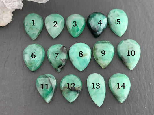 Faceted Emerald pear 11-13mm long cabochon