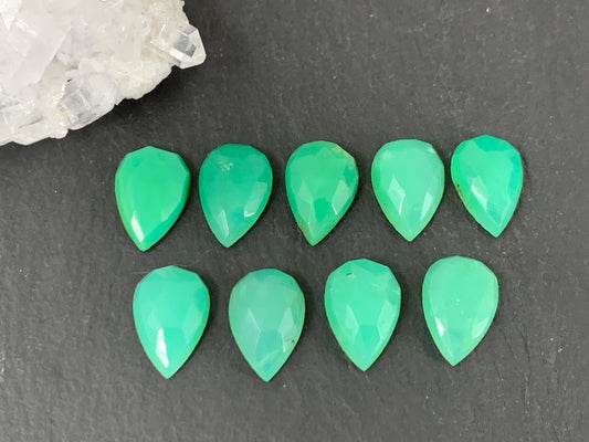 Faceted Chrysoprase Cabochon - 8x12mm Pear Shape Gemstone | Rose Cut Stone, Semi Precious