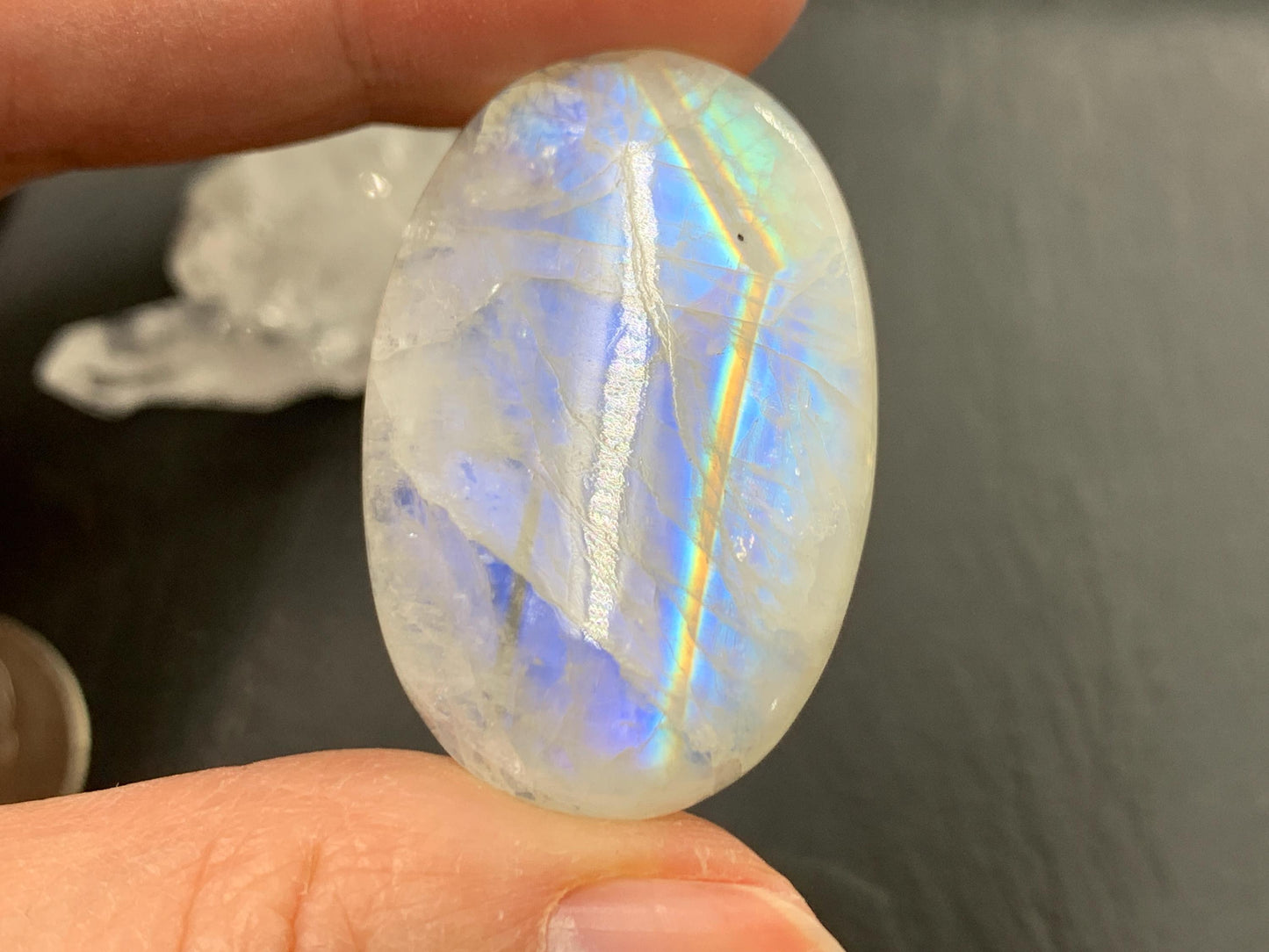 Rainbow Moonstone oval 38x25x7mm cabochon