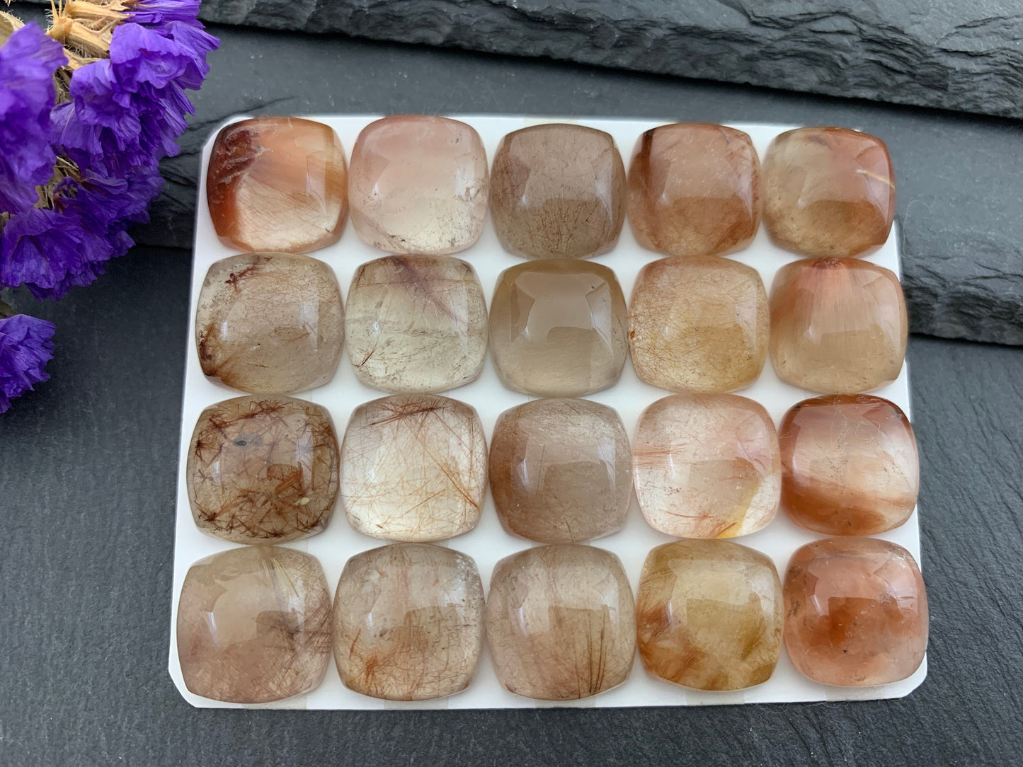 Rutilated Quartz square 15x15mm cabochon - Calibrated cabochons