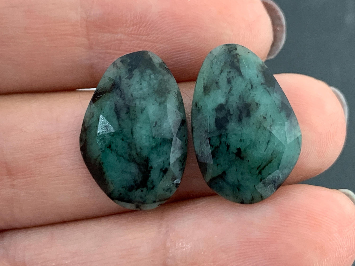 Faceted Emerald Pair 13x19x3mm cabochon