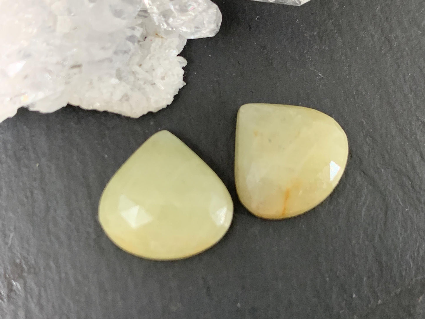 Faceted Yellow Sapphire pair 13x14x4mm cabochon