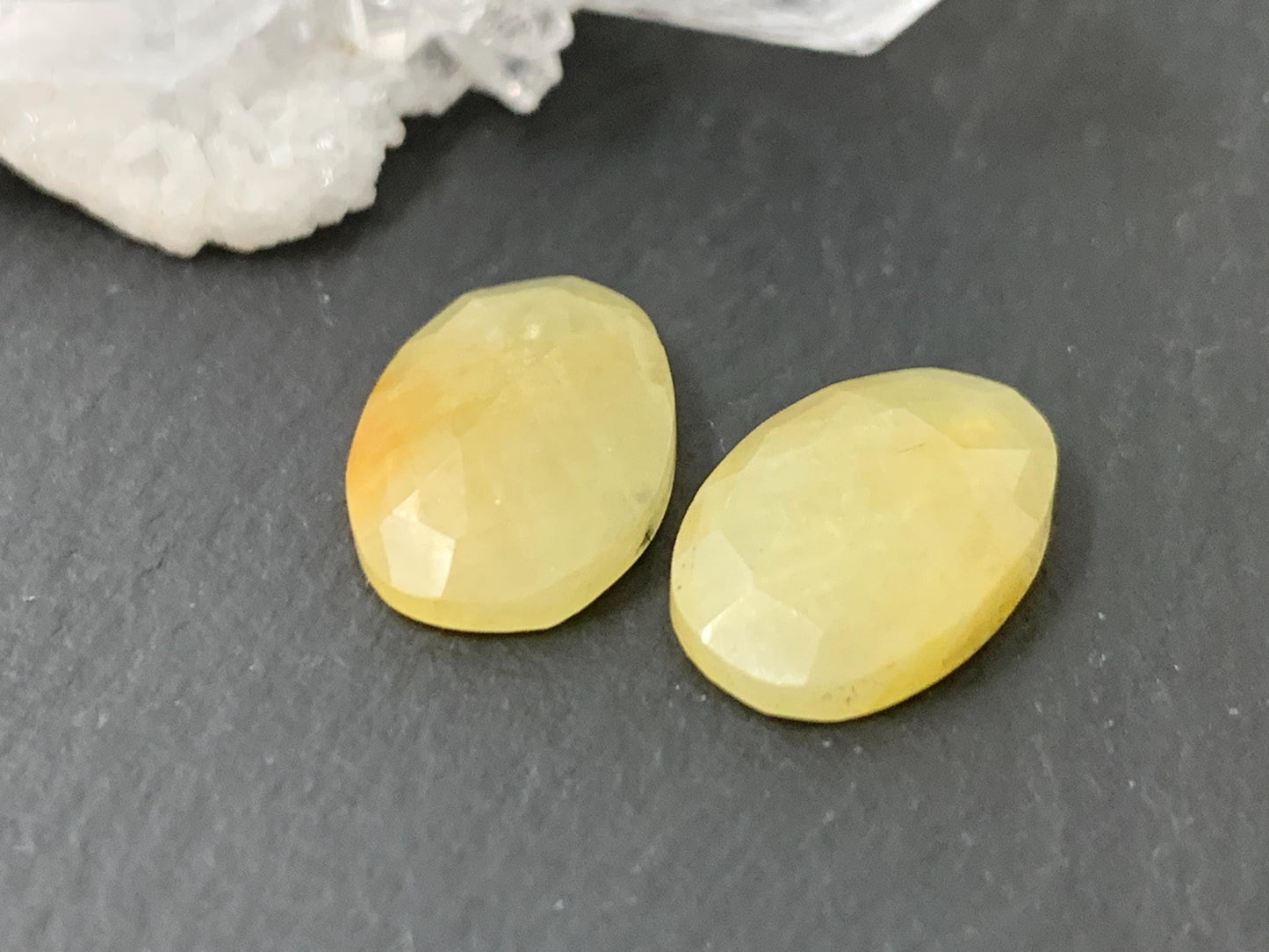 Faceted Yellow Sapphire pair 9x13x3mm cabochon
