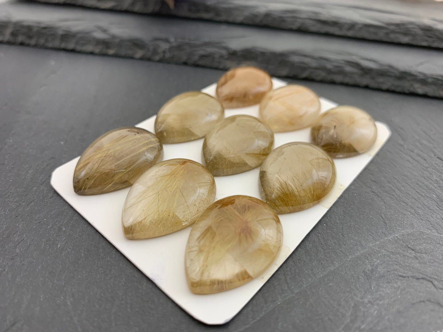 Rutilated Quartz pear 18x25mm cabochon - Calibrated cabochons