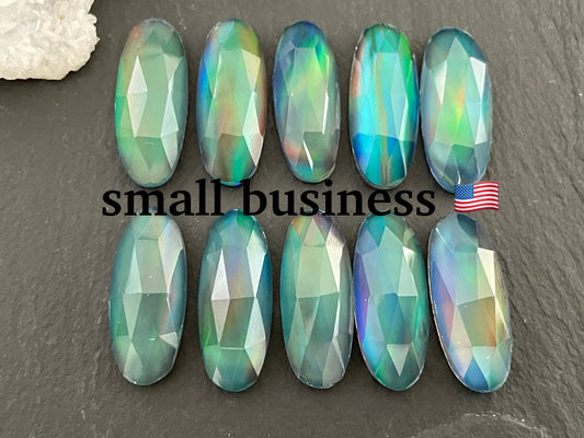 Faceted Aurora Opal oval 8x20mm cabochon - Doublet cabochon