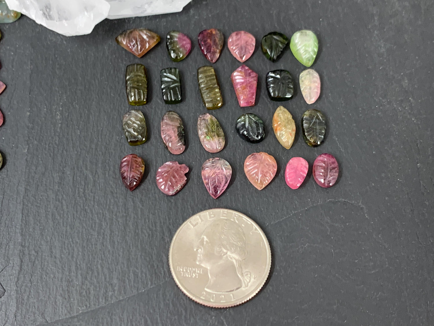 Carved Tourmaline free form 8-12mm long cabochon