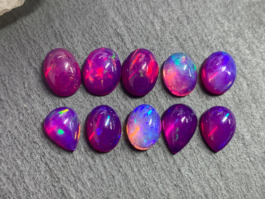 Ethiopian Opal oval, pear 8-9mm long cabochon - Natural Opal smoked to purple color