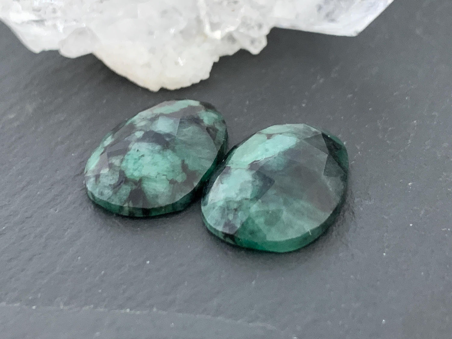 Faceted Emerald Oval Pair 13x18x4mm cabochon
