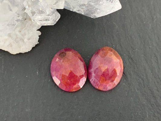 Faceted Ruby pair 9x11x3mm cabochon