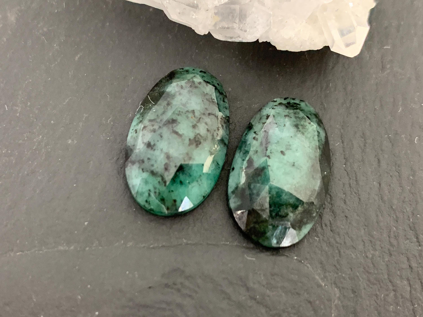 Faceted Emerald Pair 11x18x4mm cabochon