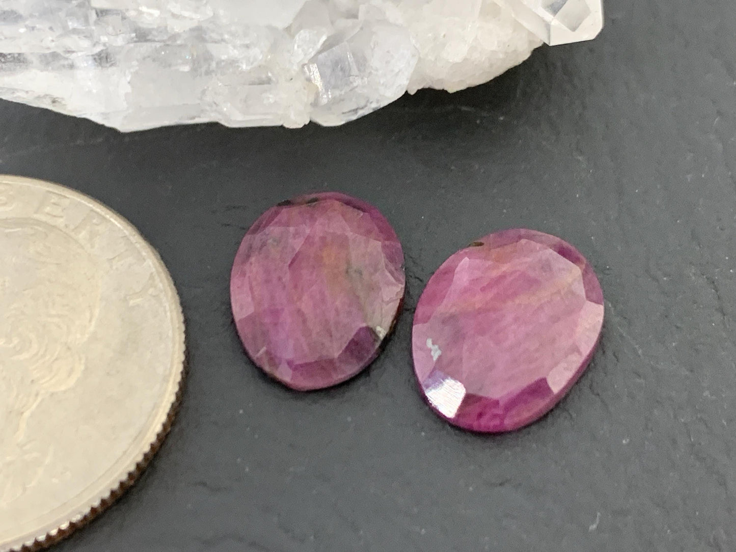 Faceted Ruby pair 9x12x3mm cabochon