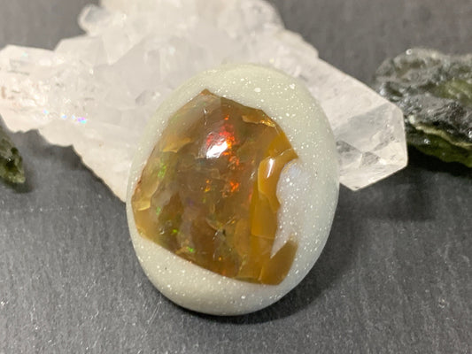 Ethiopian Opal Cabochon – Stabilized Welo Opal with Bright Play of Color - 19x23x11mm