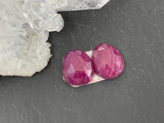 Faceted Ruby pair 6x8x3mm cabochon