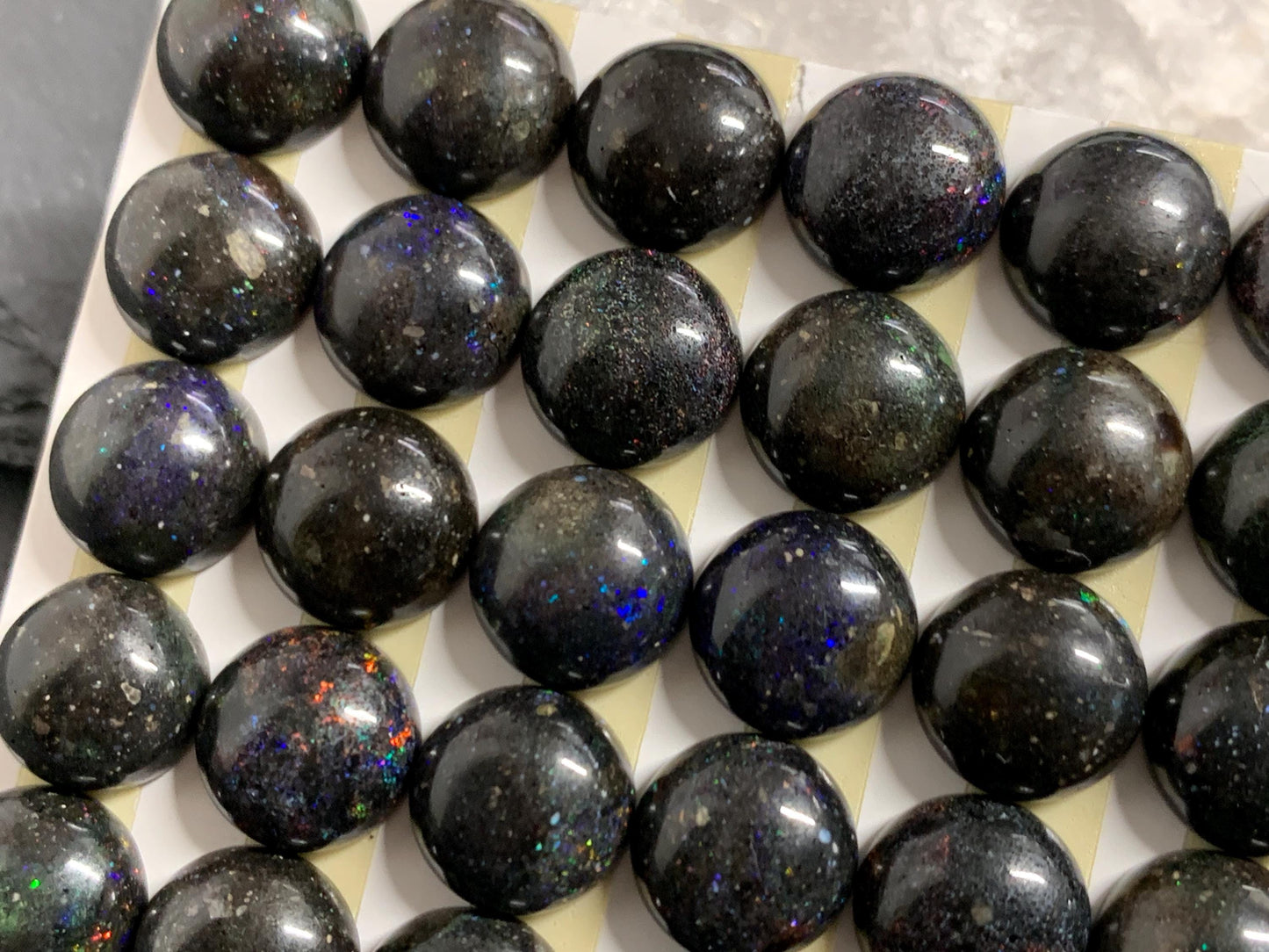 Black Andamooka Opal round 10mm cabochon  - Matrix Australian Opal