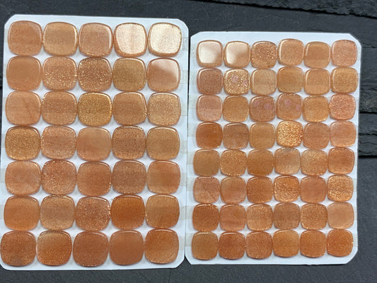 Flat Gold SunStone square cushion 8mm, 10mm cabochon - Calibrated cabochons