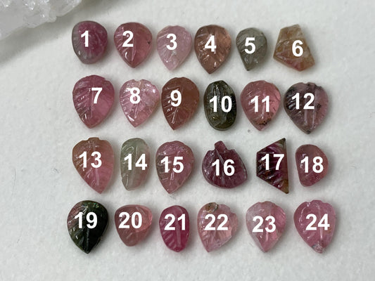 Discounted damaged carved Watermelon Tourmaline 7-10mm long cabochon