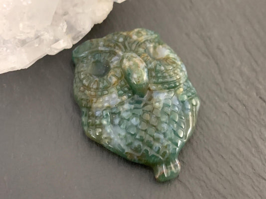 Ocean Jasper owl top drilled cabochon carving