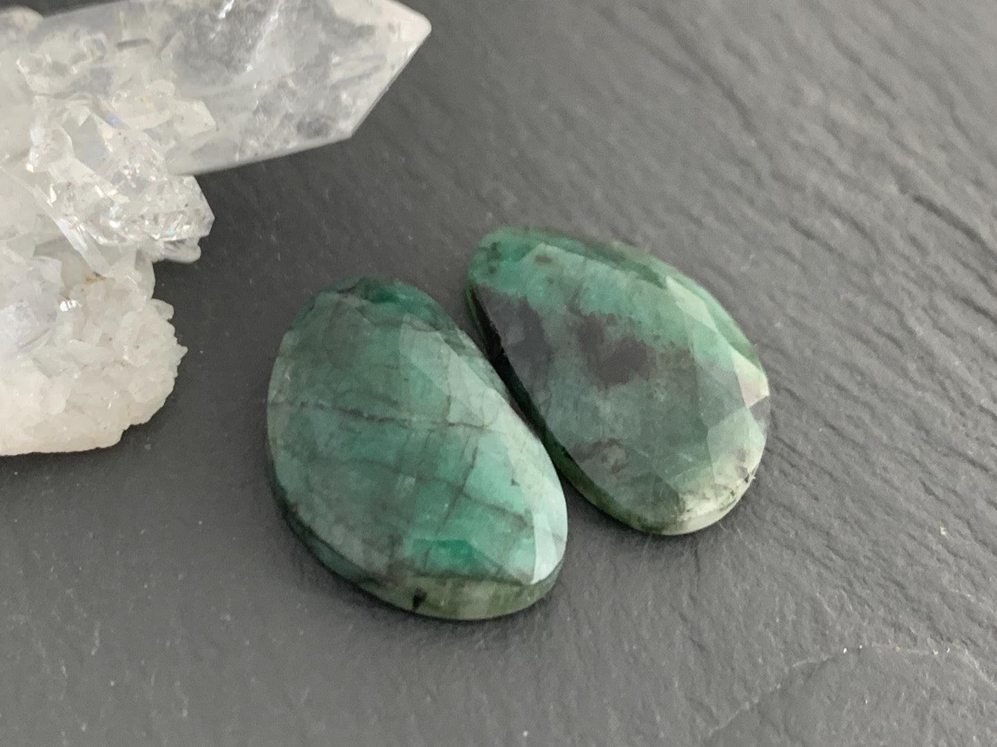 Faceted Emerald Pair 12x21x4mm cabochon