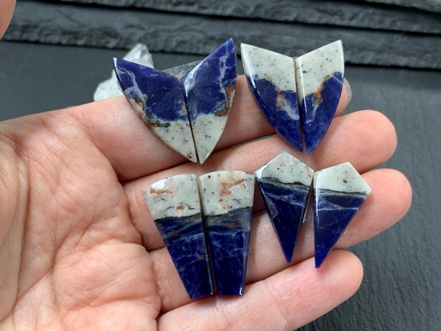 Natural Sodalite pair 26-31mm long cabochon