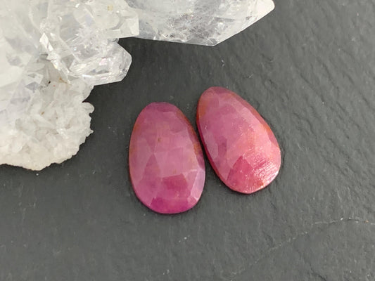 Faceted Ruby pair 7x12x2.5mm cabochon