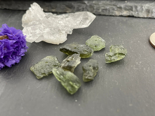 Raw Moldavite beads 12-16mm long - lot of 7 beads
