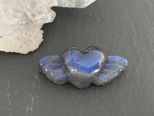 Labradorite Heart with Wings 25x10mm. Hand Carved Gemstone