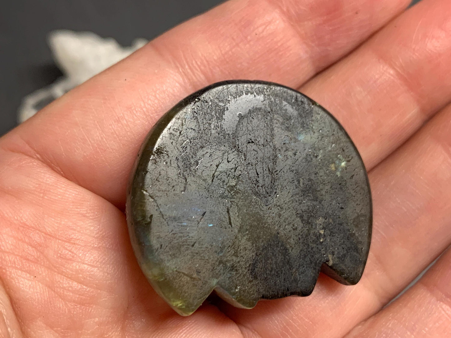 Labradorite Scarab Carving: Ancient Egyptian Eye of Horus Symbol of Protection (35x31mm)