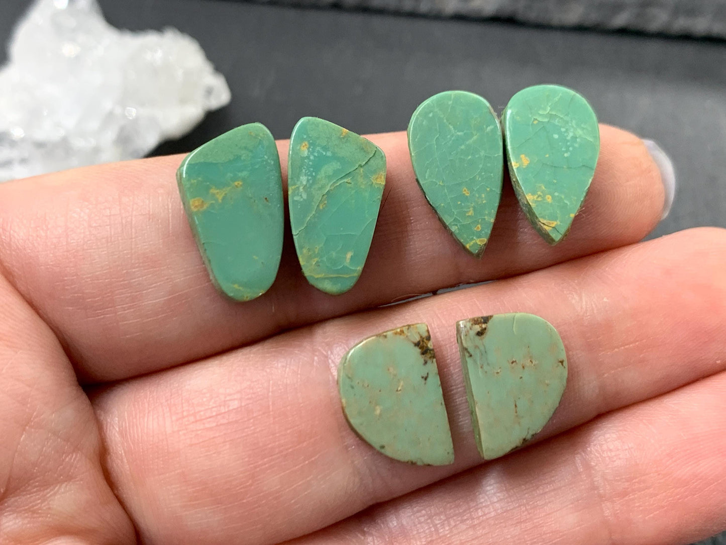 Tibetan Turquoise Pair 12-16mm long Cabochon - Hand Cut Cabochon