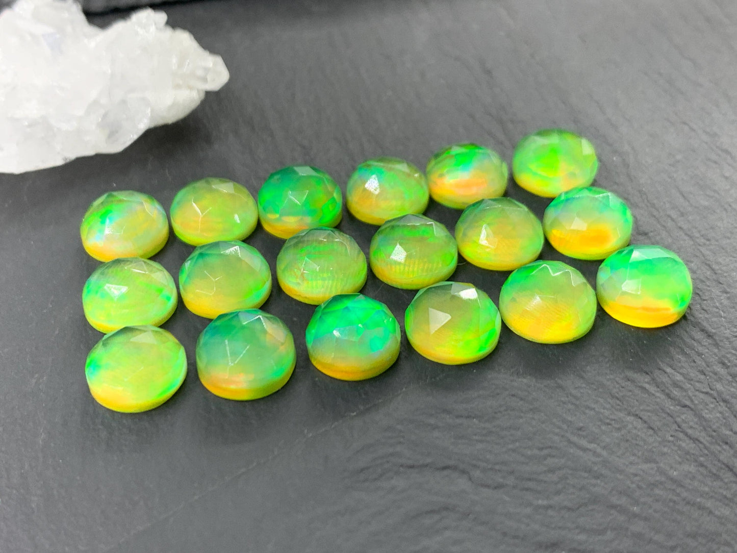 Faceted Aurora Opal round 10mm cabochon - Doublet cabochons