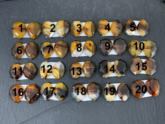 Faceted Montana Agate 14mm long cabochon - Buy by pair
