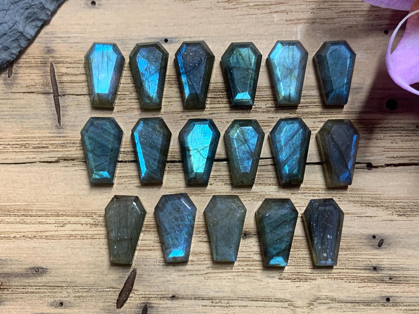 Labradorite Coffin Cabochon, Natural 10x15mm Step Cut Gemstone