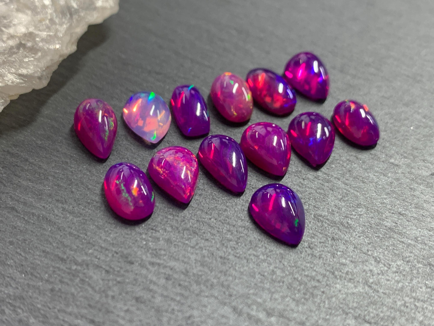 Ethiopian Opal oval, pear, rectangle 10mm long cabochon - Natural Opal smoked to purple color
