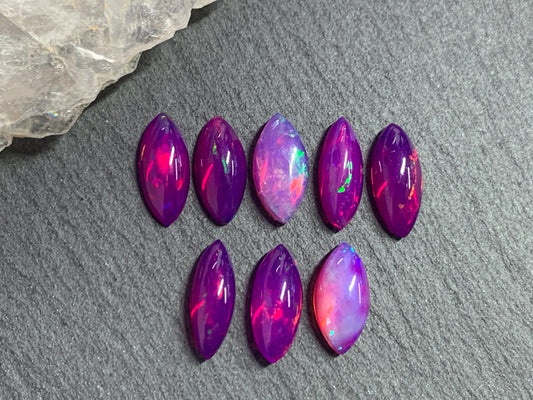 Ethiopian Opal marquise 12mm long cabochon - Natural Opal smoked to purple color