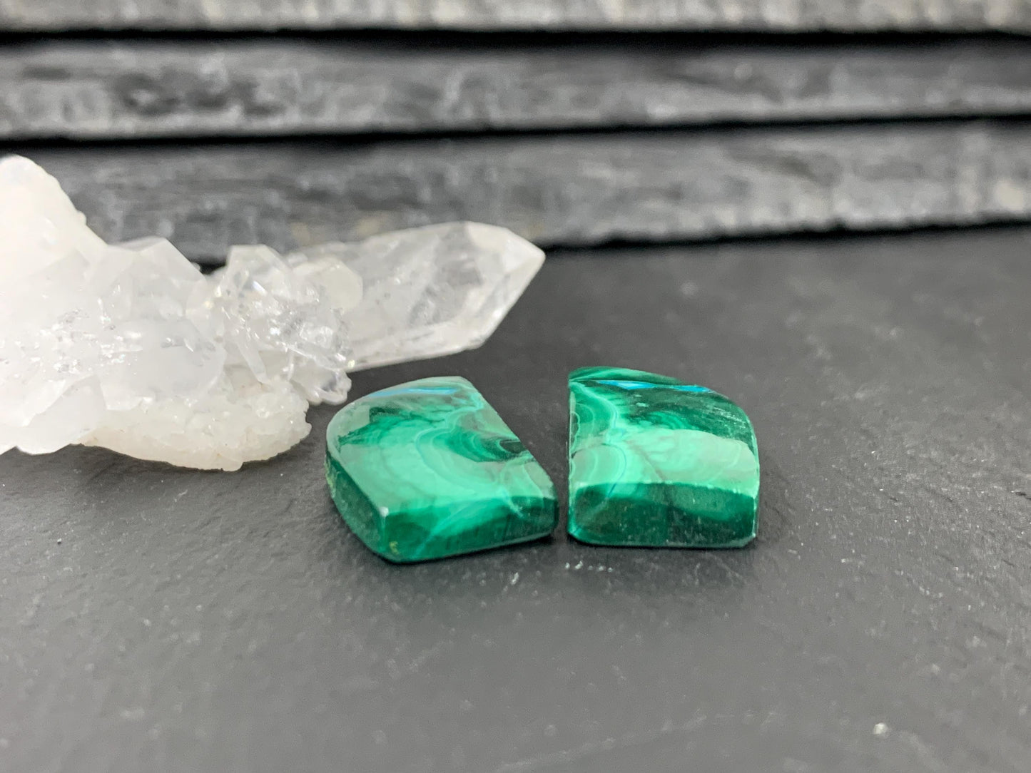 Malachite Chrysocolla free form 11x21x4mm cabochon pair