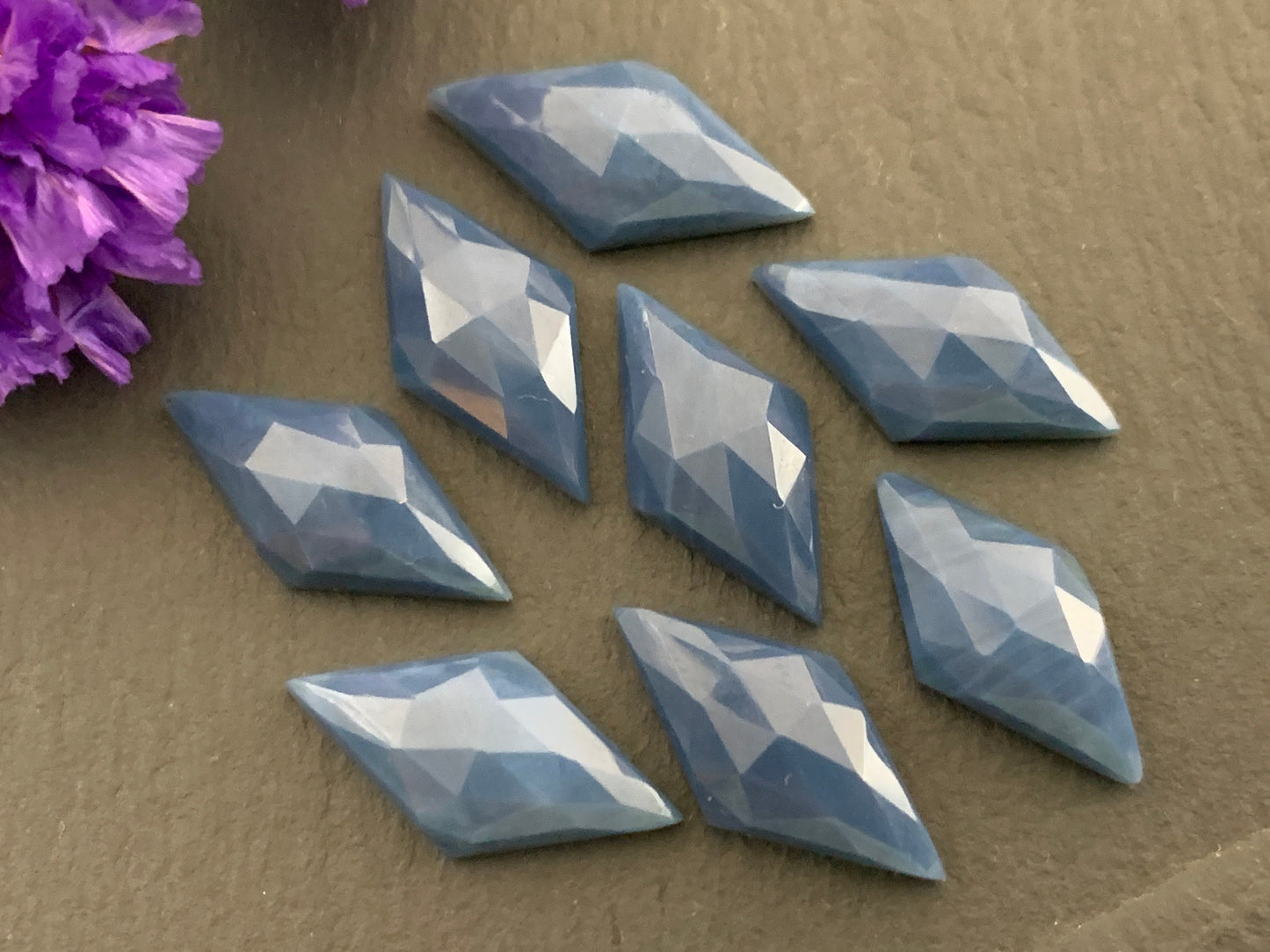 Faceted Blue Opal rhombus 10x20mm cabochon