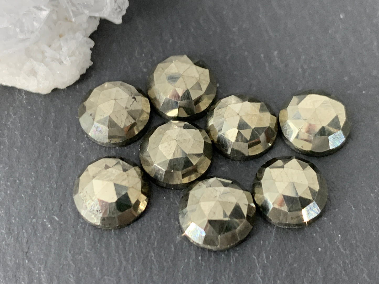Faceted Pyrite round 8mm Cabochon