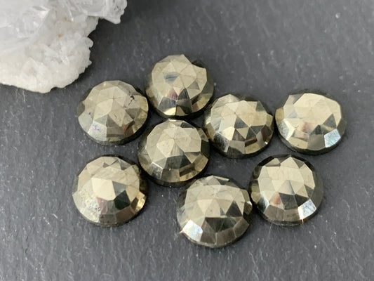 Faceted Pyrite round 8mm Cabochon