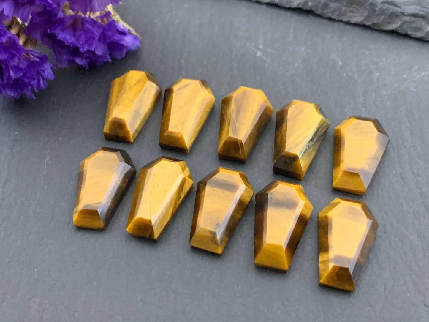 Step cut Tiger Eye coffin 10x16mm cabochon