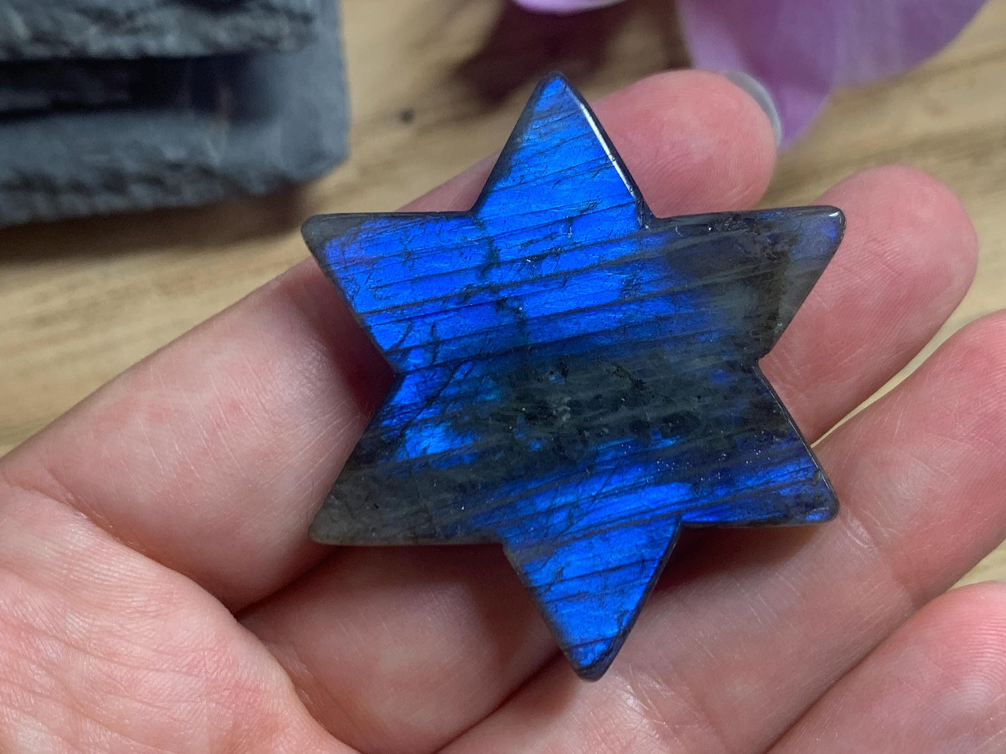 Labradorite All Seeing Eye 46x41 mm Carving. Hand Carved Labradorite Merkaba Star