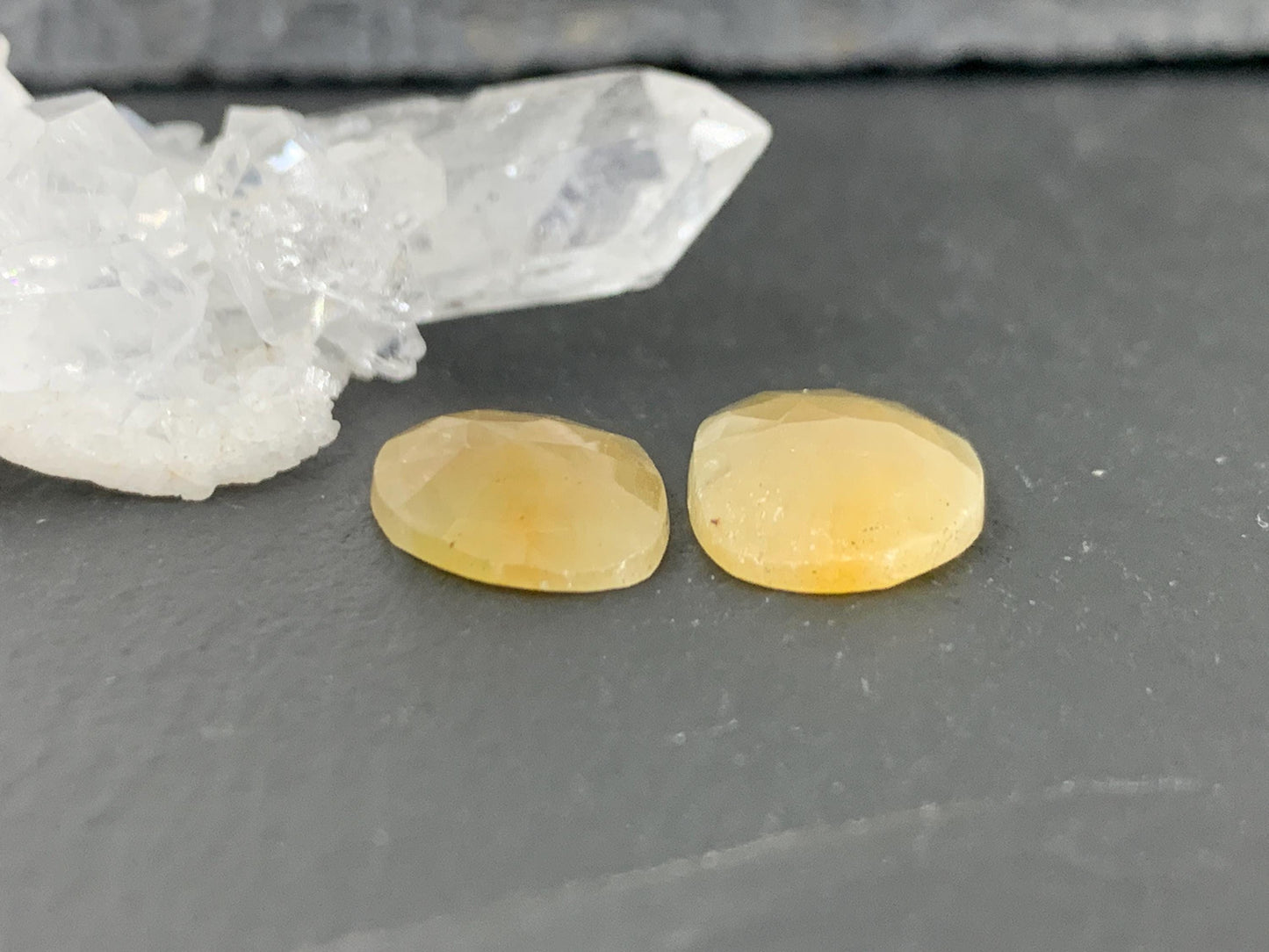 Faceted Yellow Sapphire pair 10x15x3mm cabochon