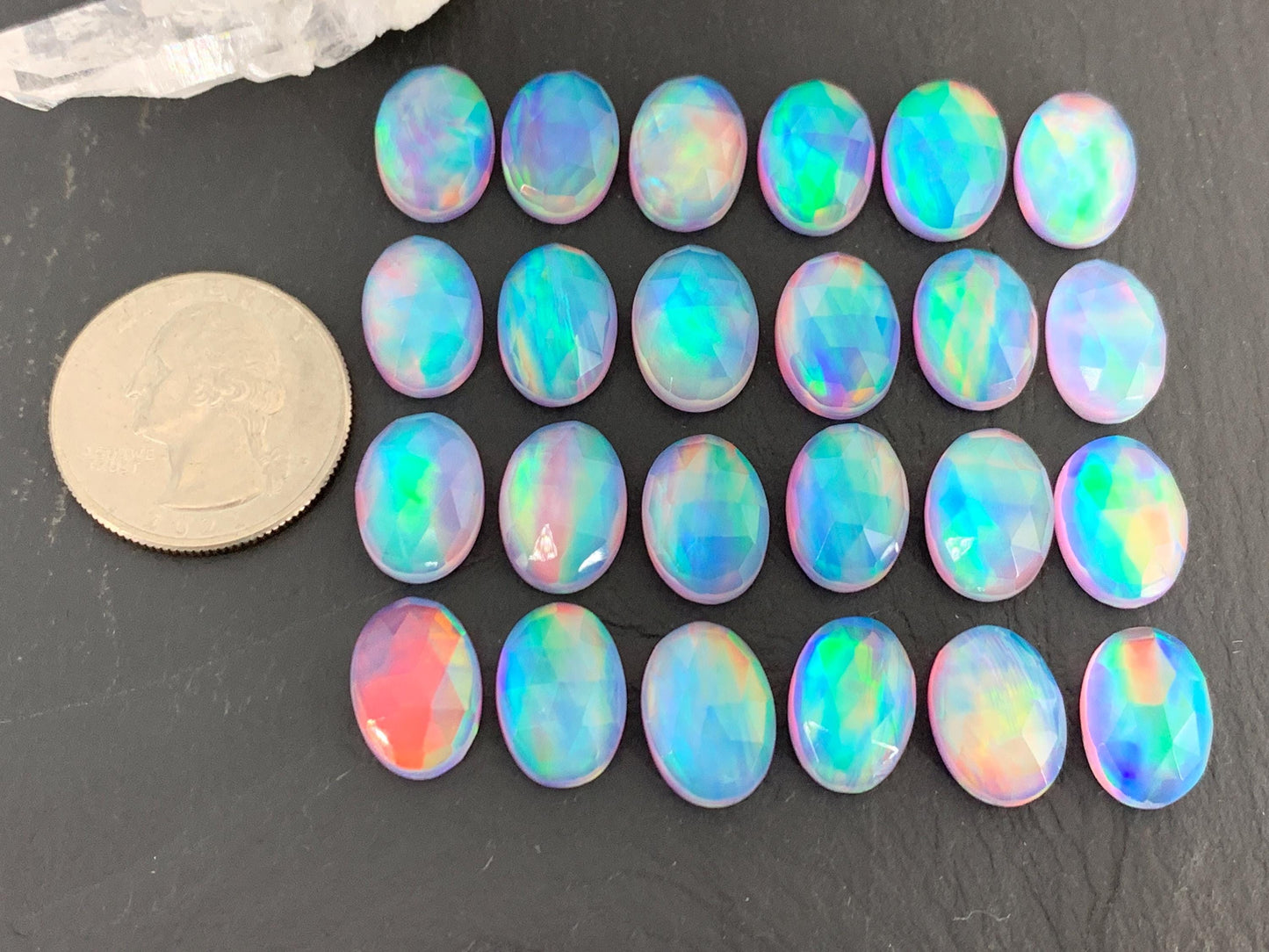 Faceted Aurora Opal oval 10x14mm cabochons - Doublet cabochons |