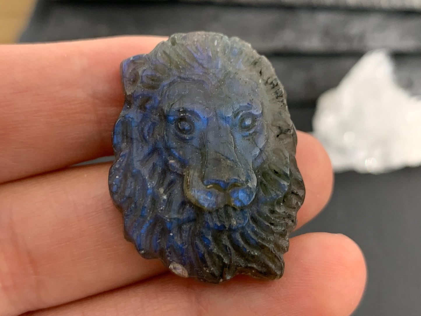 Labradorite Lion 24x33mm Carving- Labradorite Carving