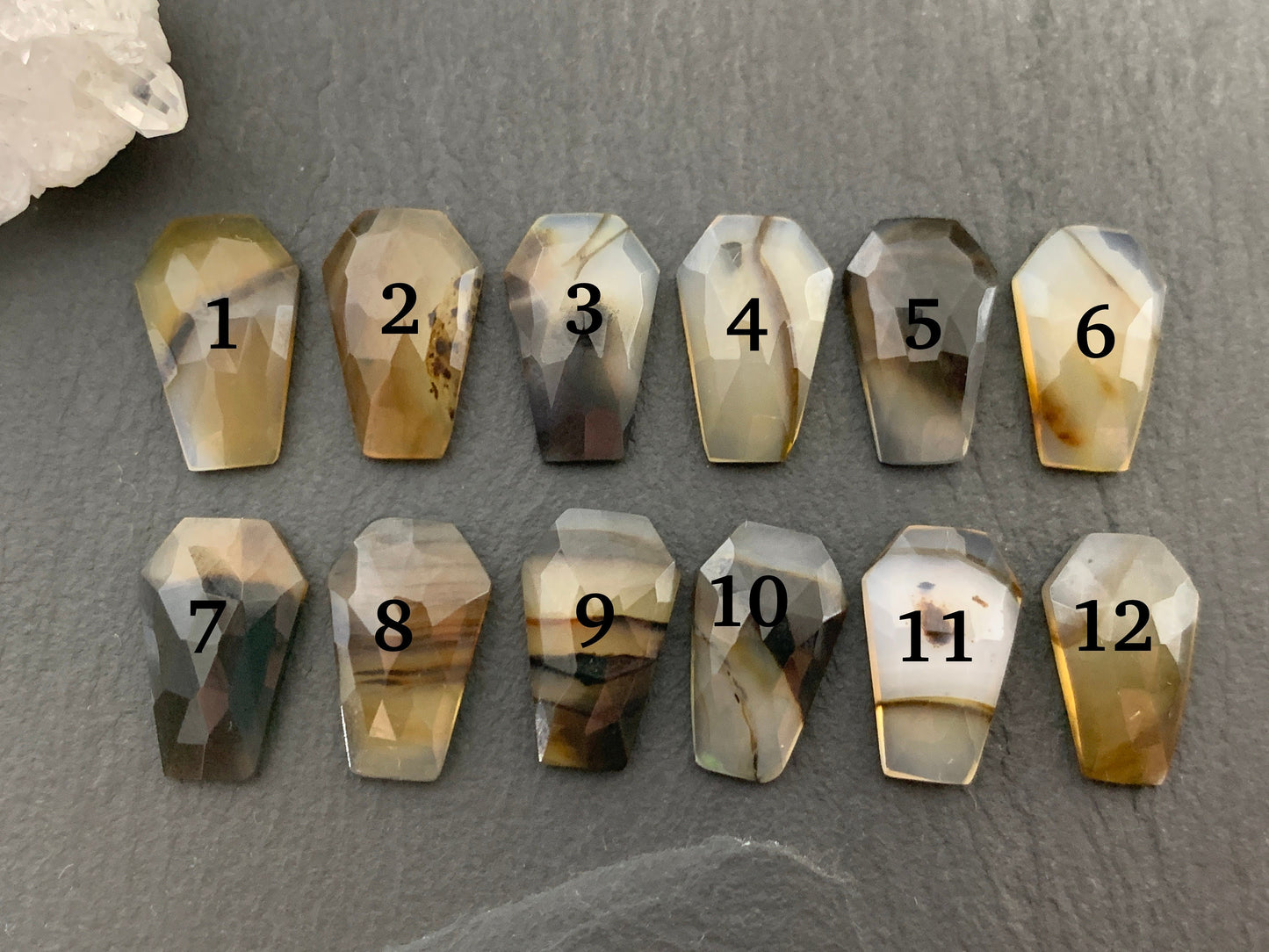Faceted Montana Agate coffin 10x16mm cabochon