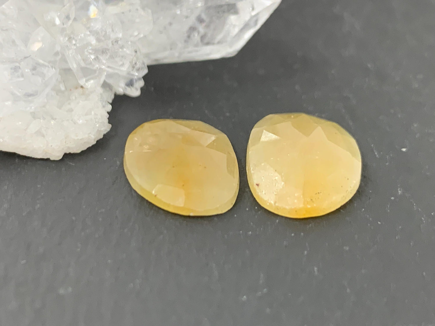 Faceted Yellow Sapphire pair 10x15x3mm cabochon