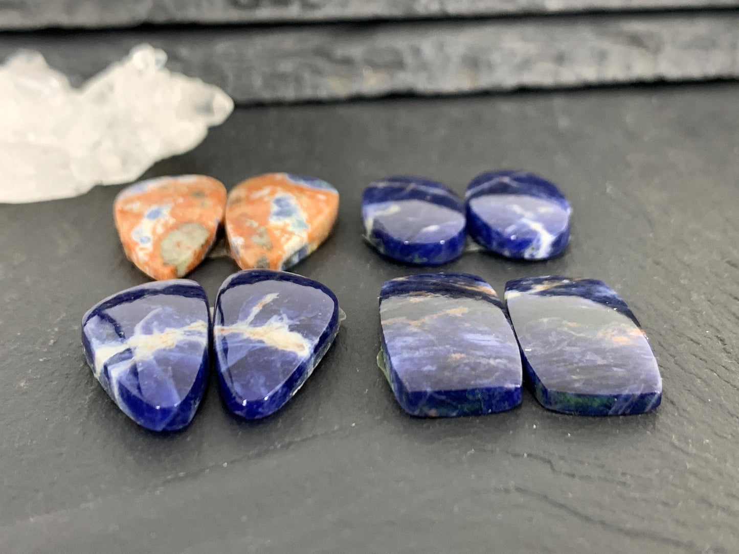 Natural Sodalite pair 21-24mm long cabochon